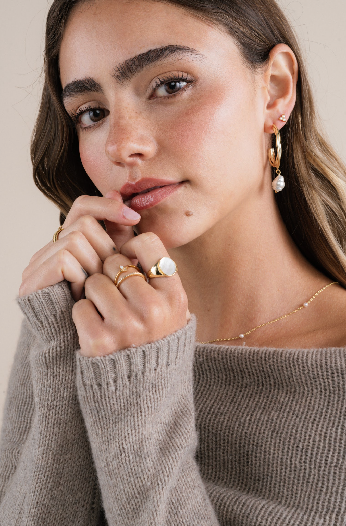 Dainty Pearl Station Necklace - 18k Gold Plated