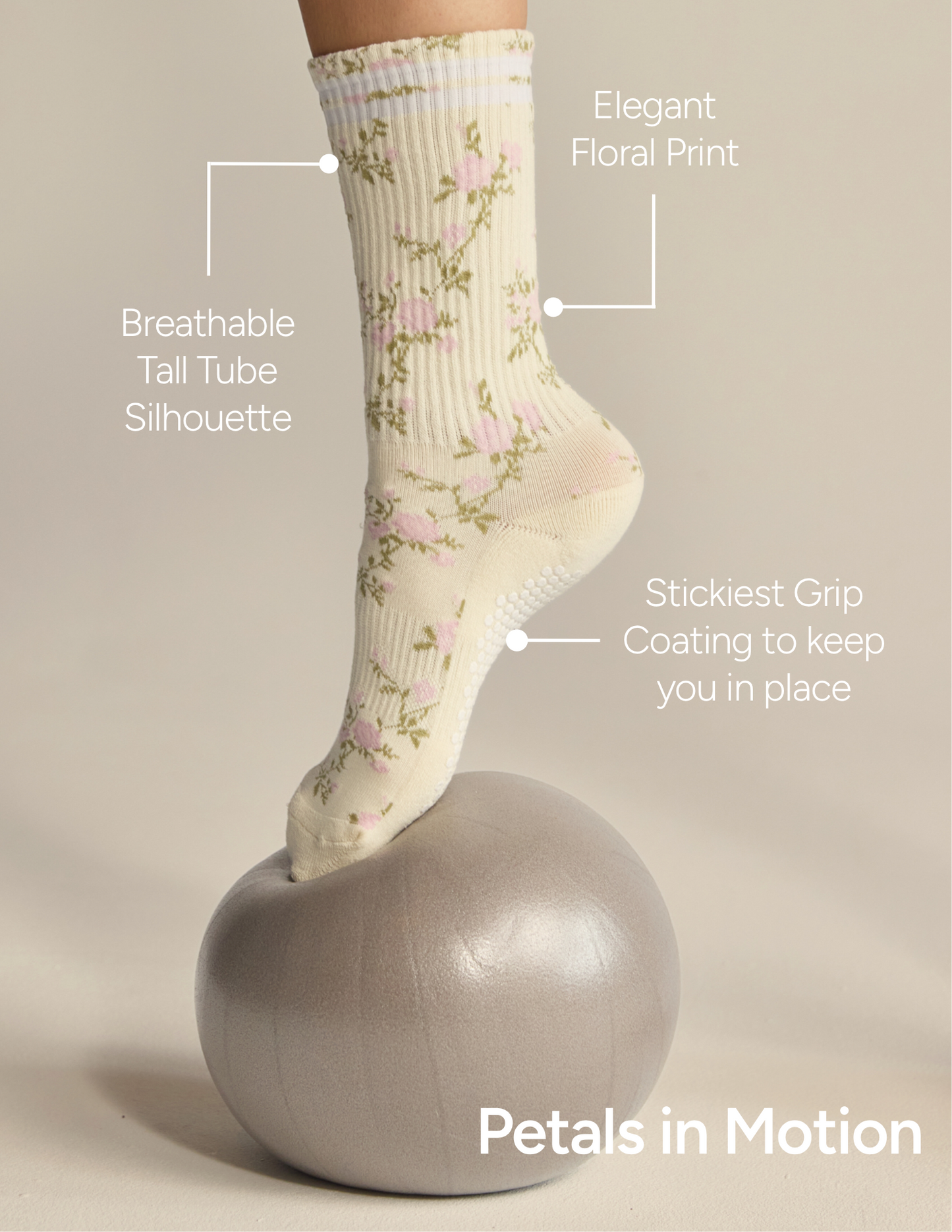The Floral Grip Sock: Vintage Rose