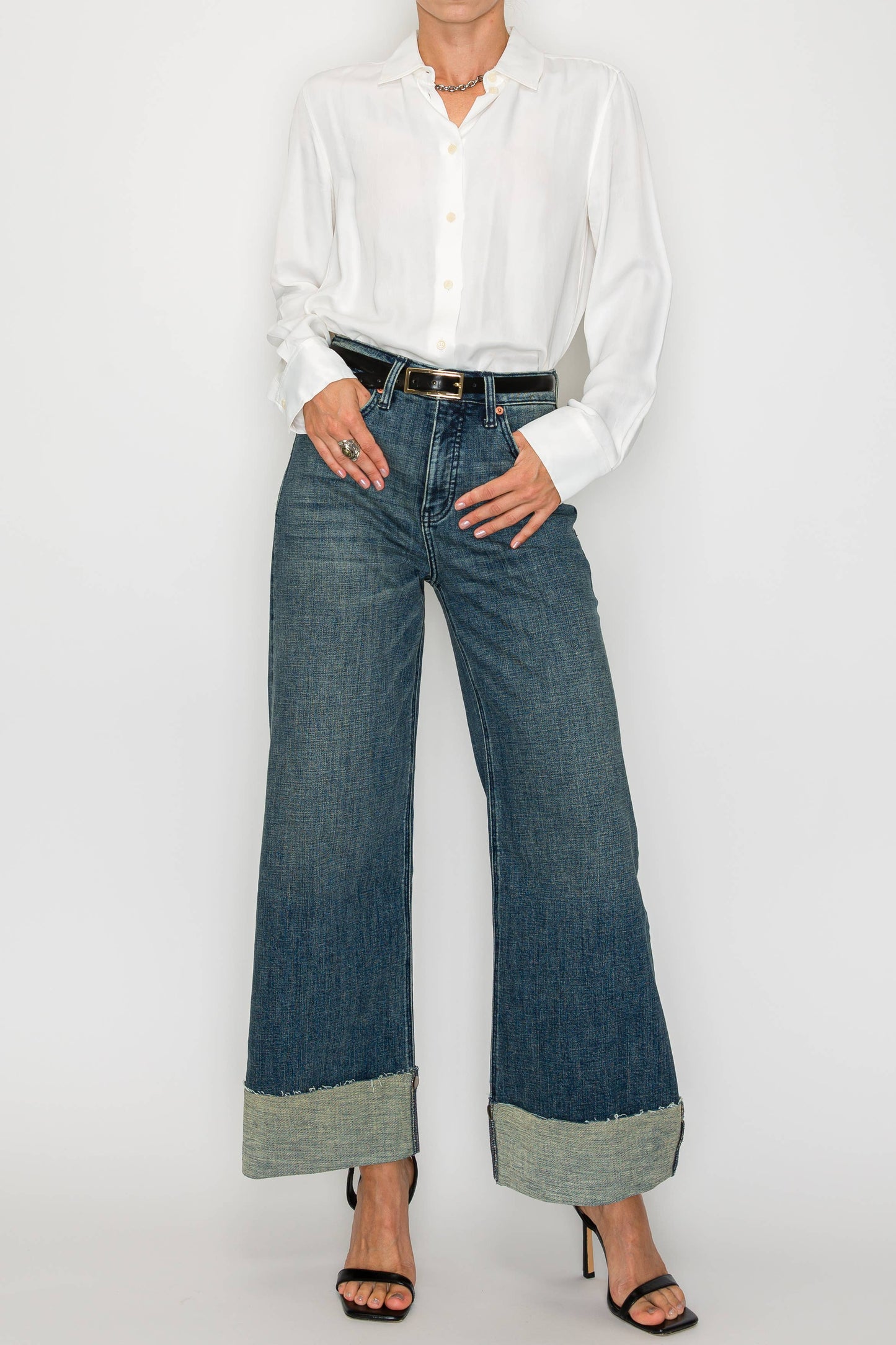 TUMMY CONTROL HIGH RISE CUFFED WIDE LEG JEANS
