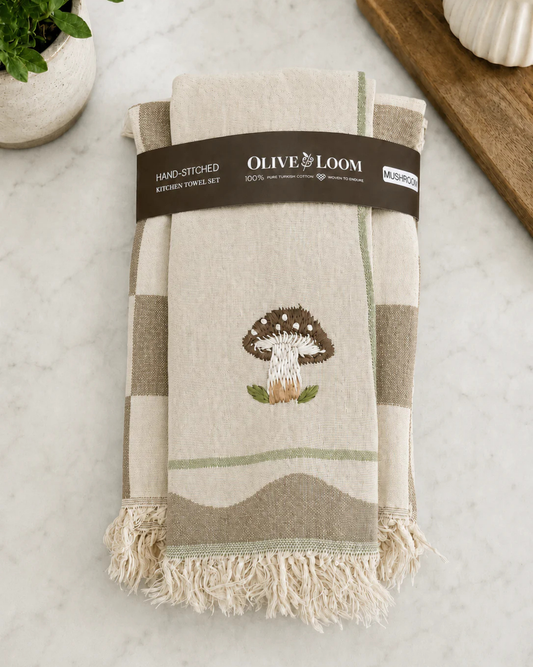 Mushroom Hand-Stitched Towel Set