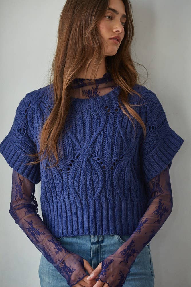 Cotton Crochet Short Sleeve Sweater