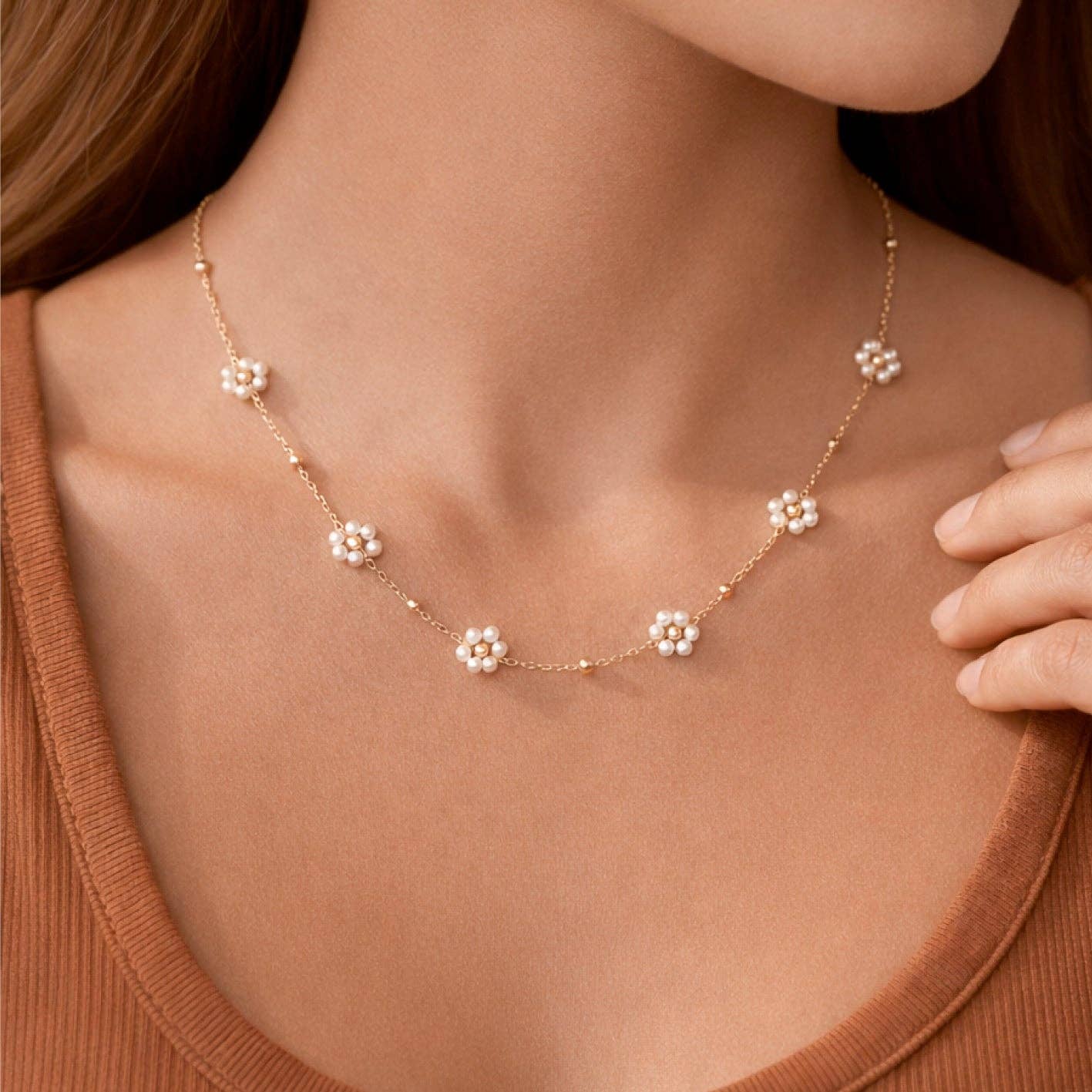 18K Gold Plated Waterproof Pretty Flowers Necklace