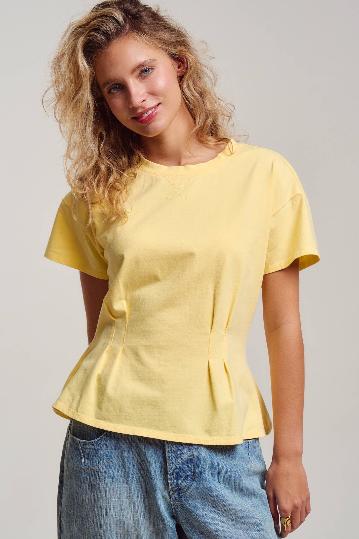 Pleated Waist Cotton Spandex Everyday Tee