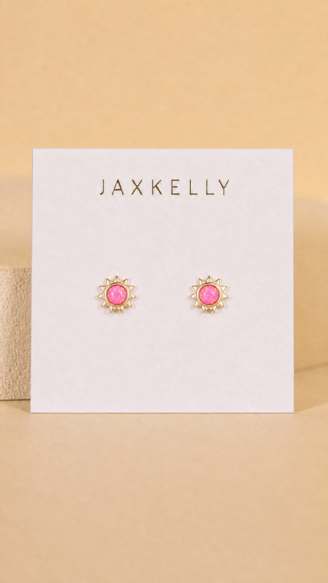 Sun Stud - Pink Opal - Gold Earrings