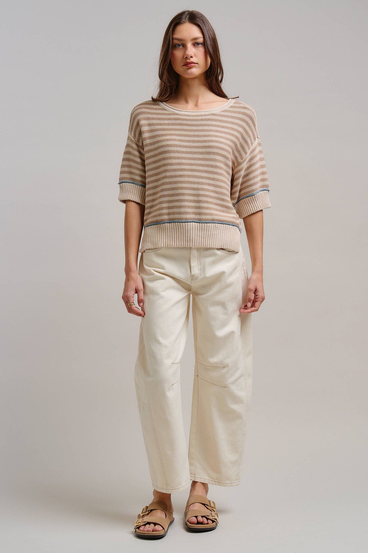 Premium Cotton Striped Contrast Trim Sweater Tee