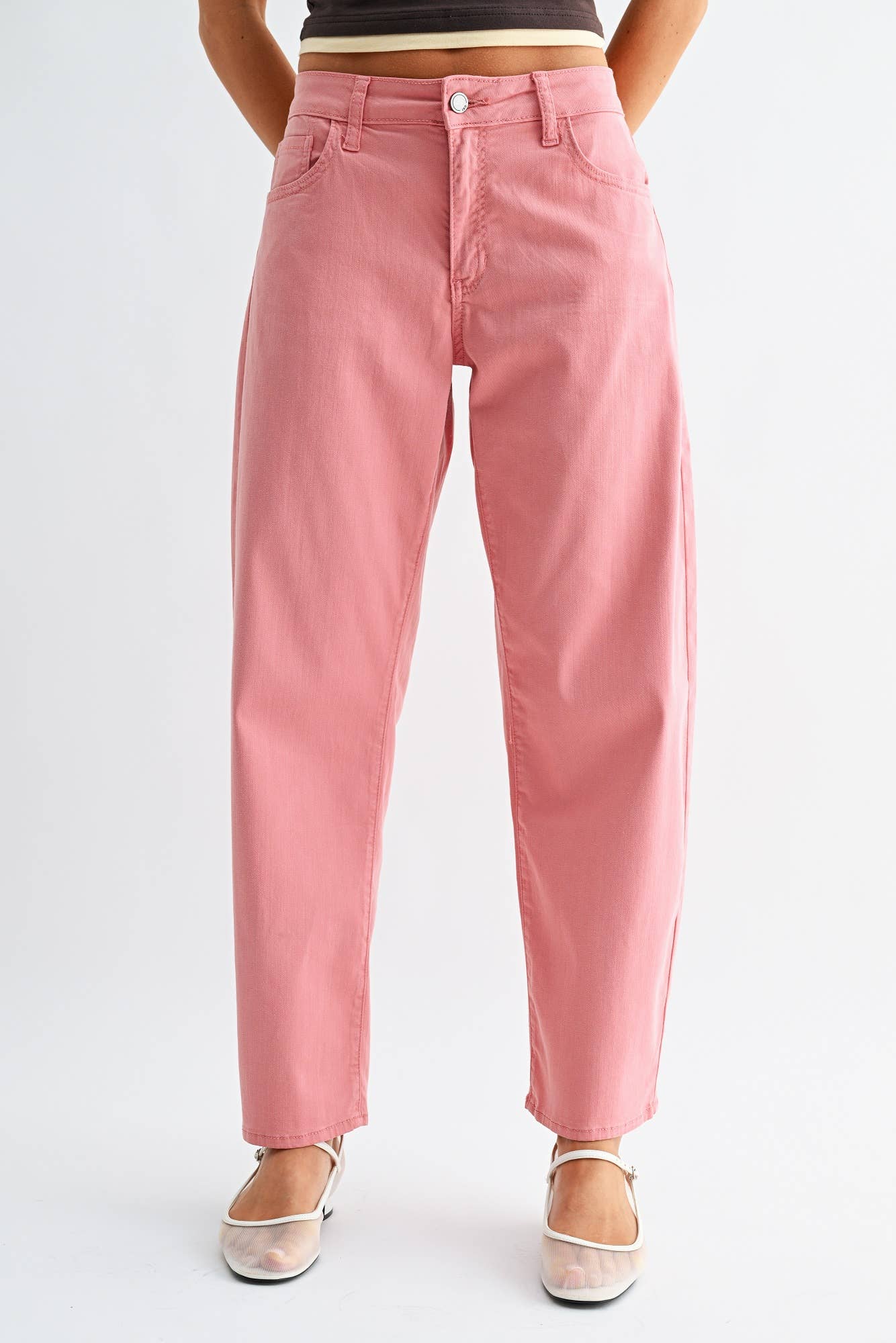 Stretch Twill Comfort Barrel Pants in Dusty Coral Pink
