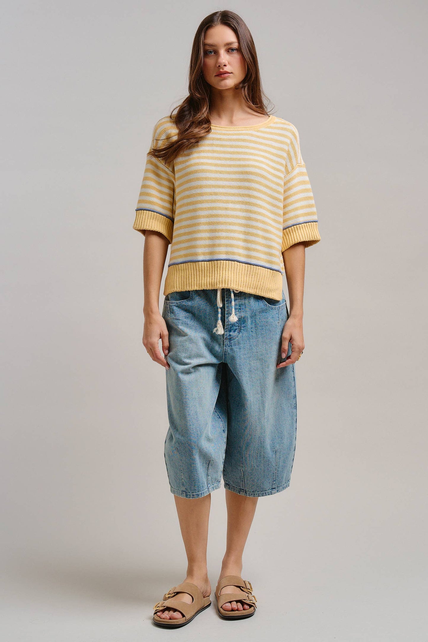Premium Cotton Striped Contrast Trim Sweater Tee