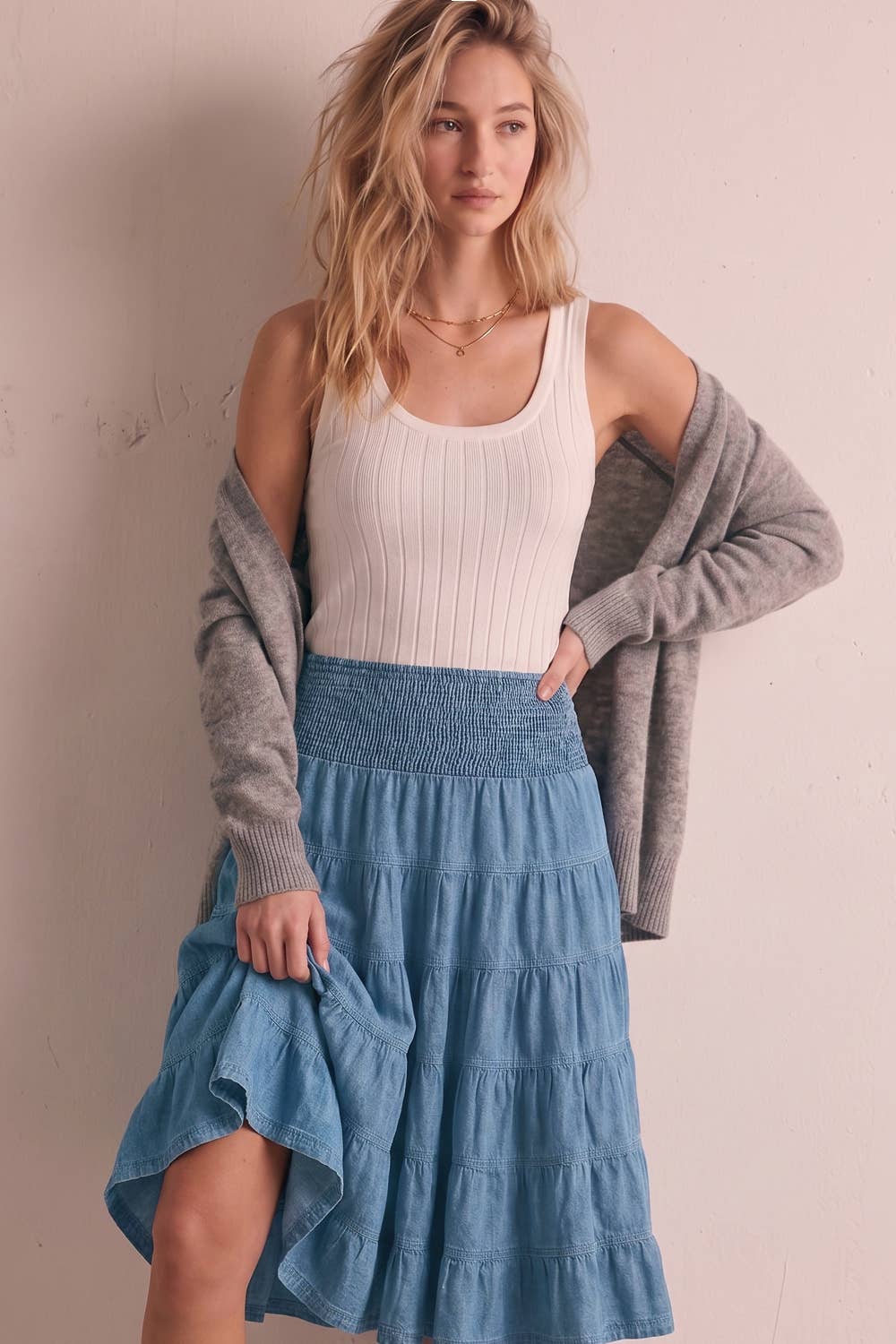 Smocked Waist Midi Skirt