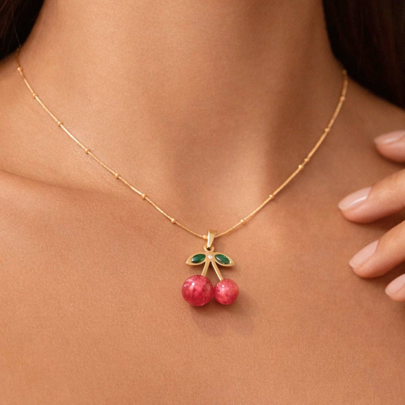 18K Gold Plated Red Cherry Necklace