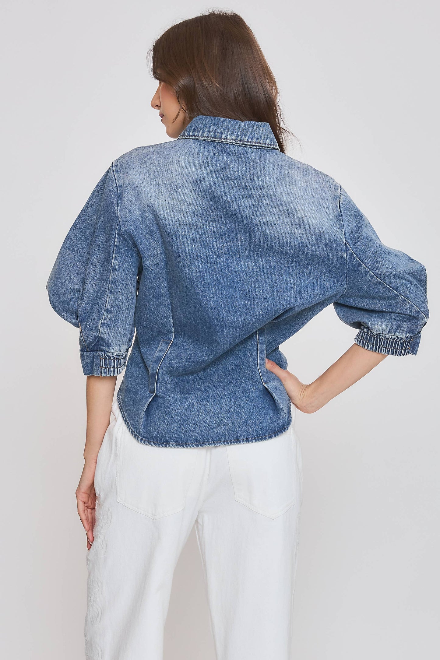 Denim Blouse with Tailored Silhouette