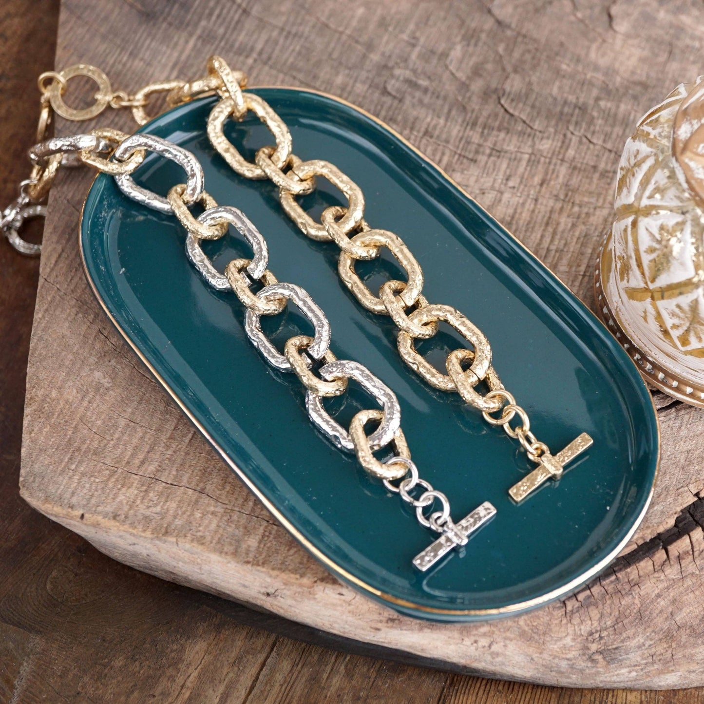 Luxe Link – Chunky Rectangle Two Tone Link Bracelet