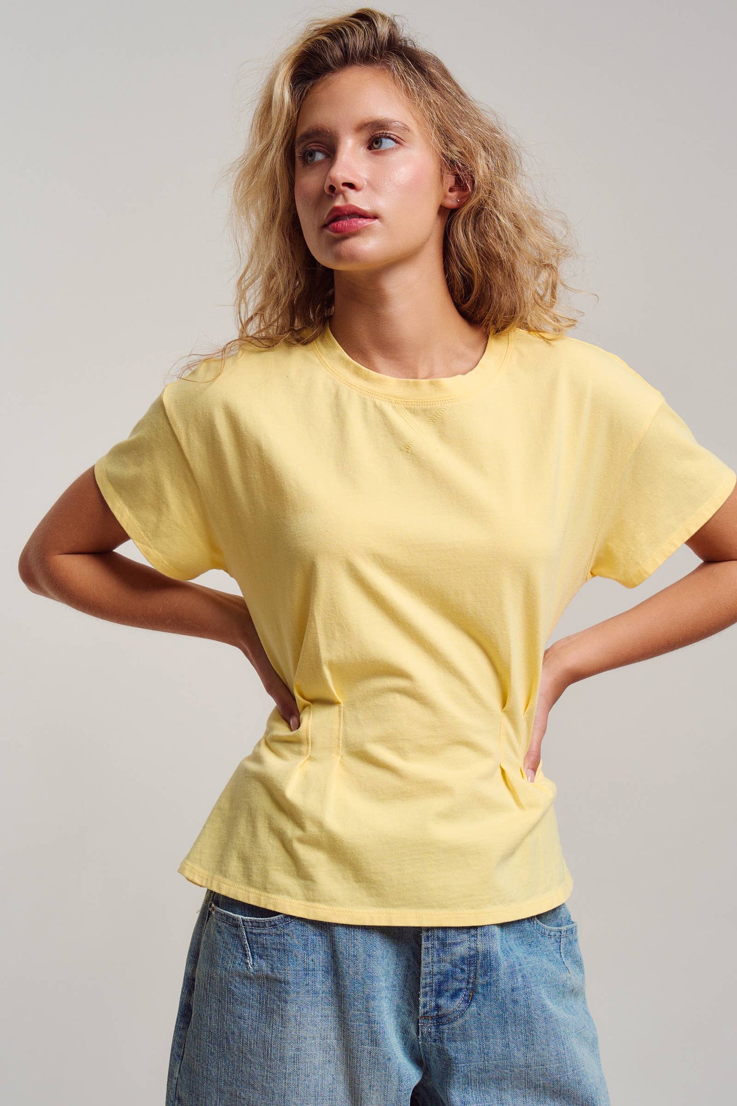 Pleated Waist Cotton Spandex Everyday Tee