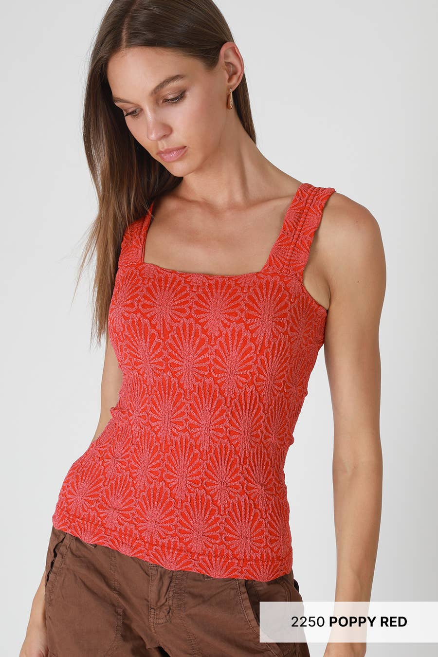 Lace Textured Square Neck Tank Top