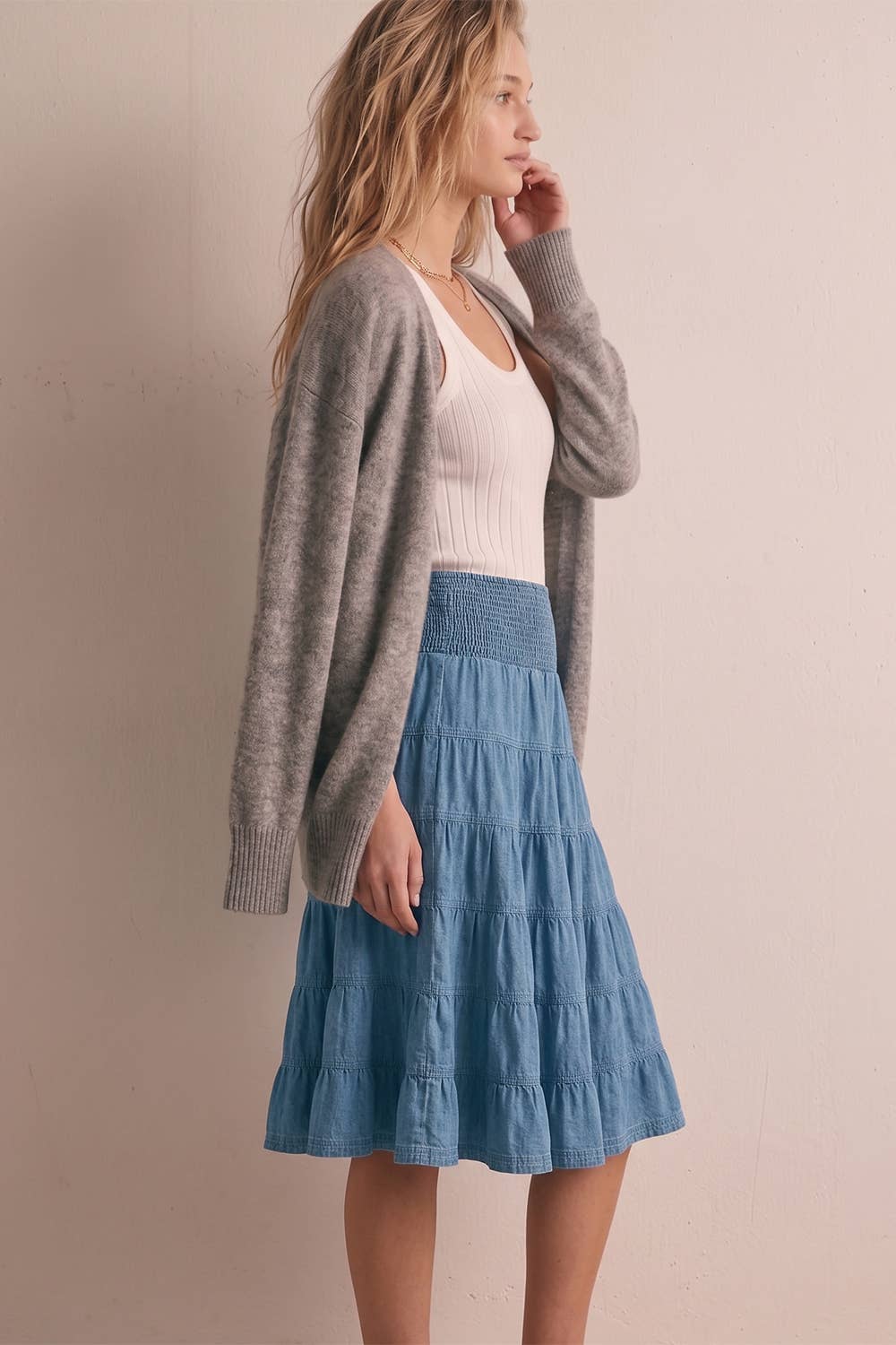Smocked Waist Midi Skirt