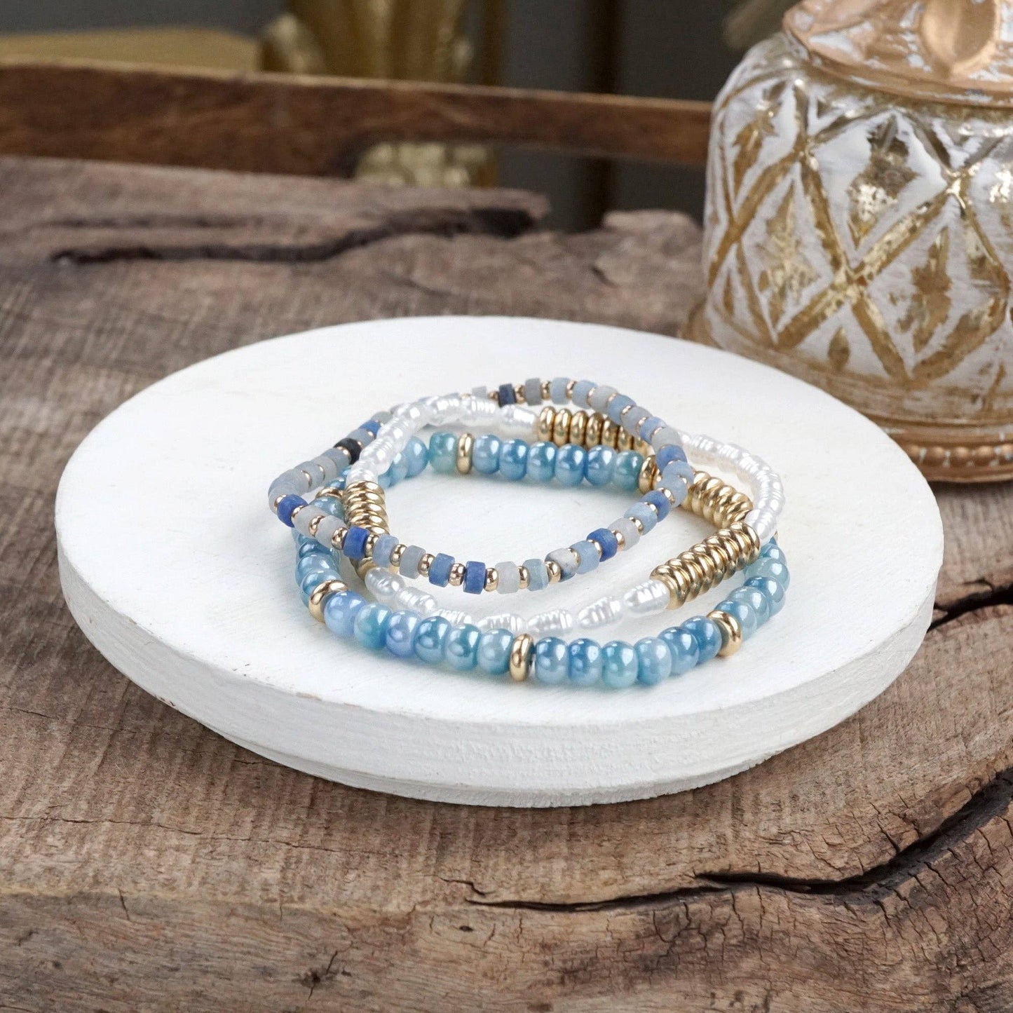 Classic Beaded Bracelet Trio – Natural Stone, Pearls & Glass