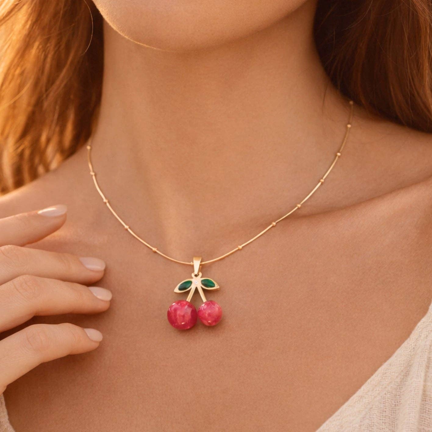 18K Gold Plated Red Cherry Necklace