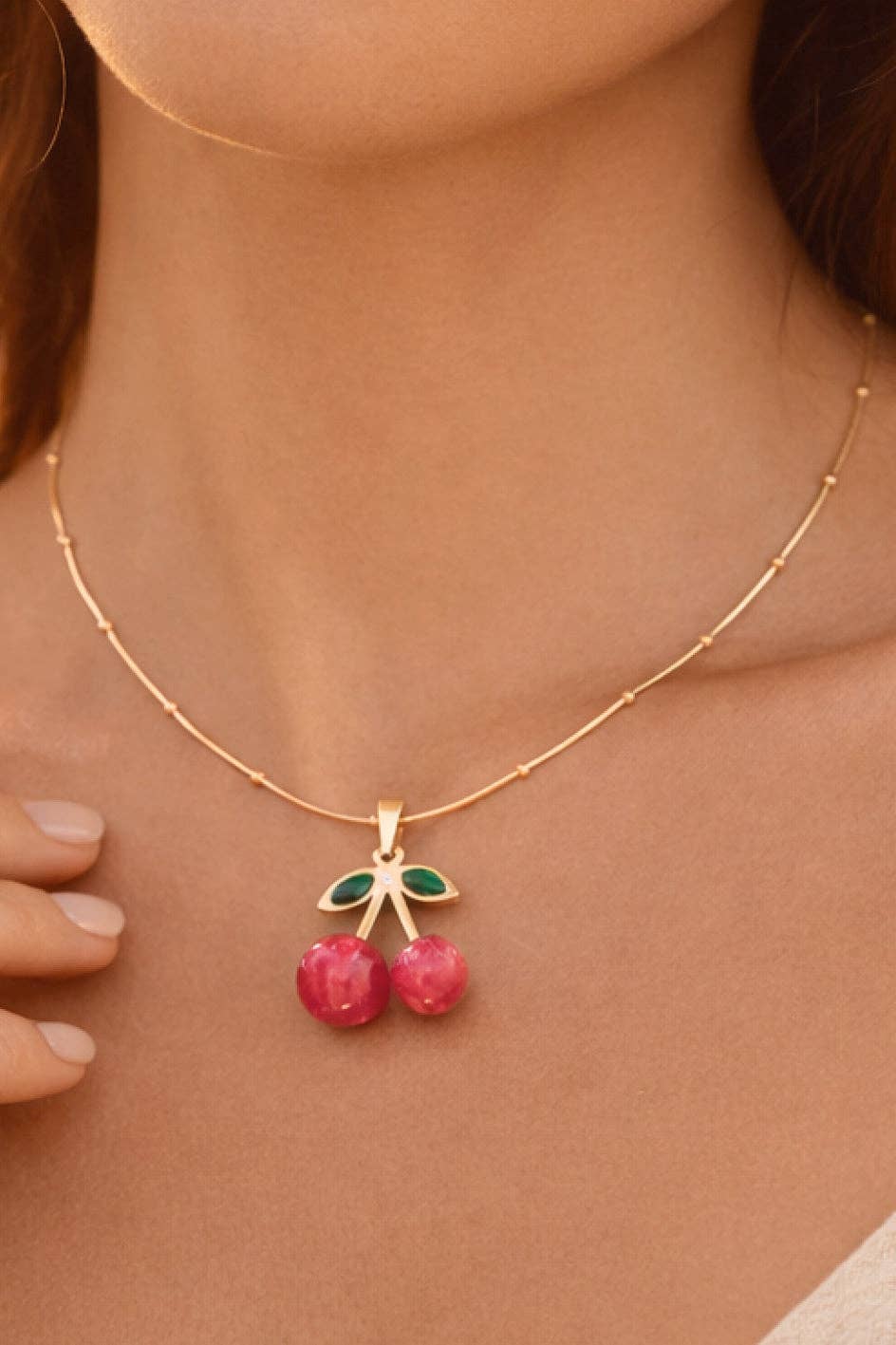 18K Gold Plated Red Cherry Necklace