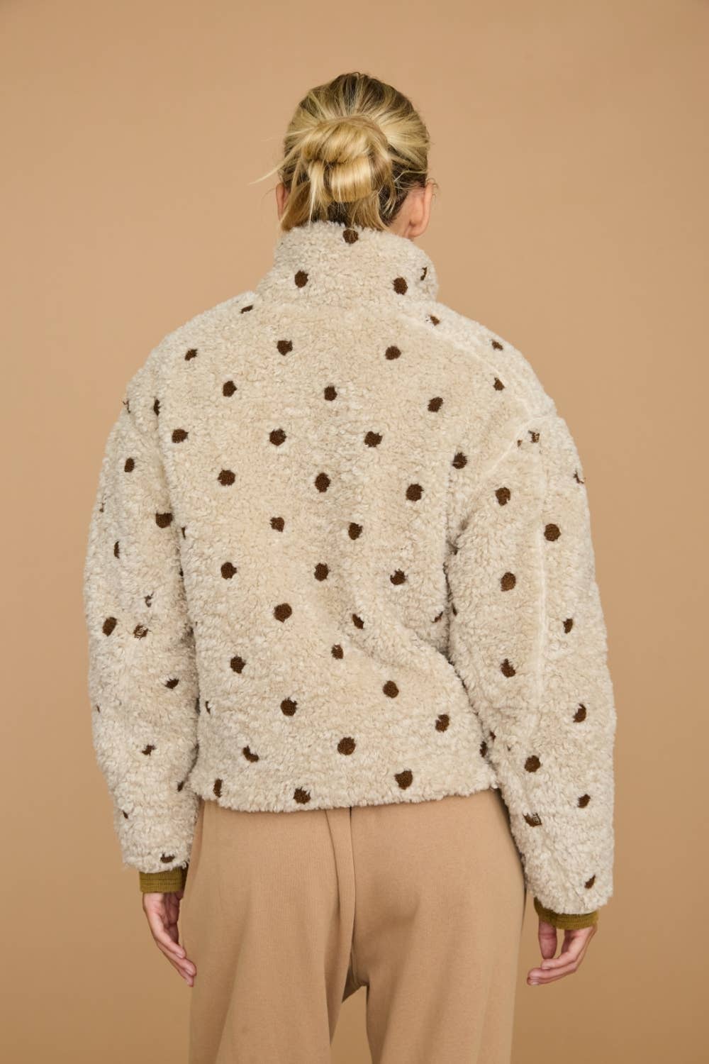 Polka Dot Sherpa Fleece Zip Front Jacket