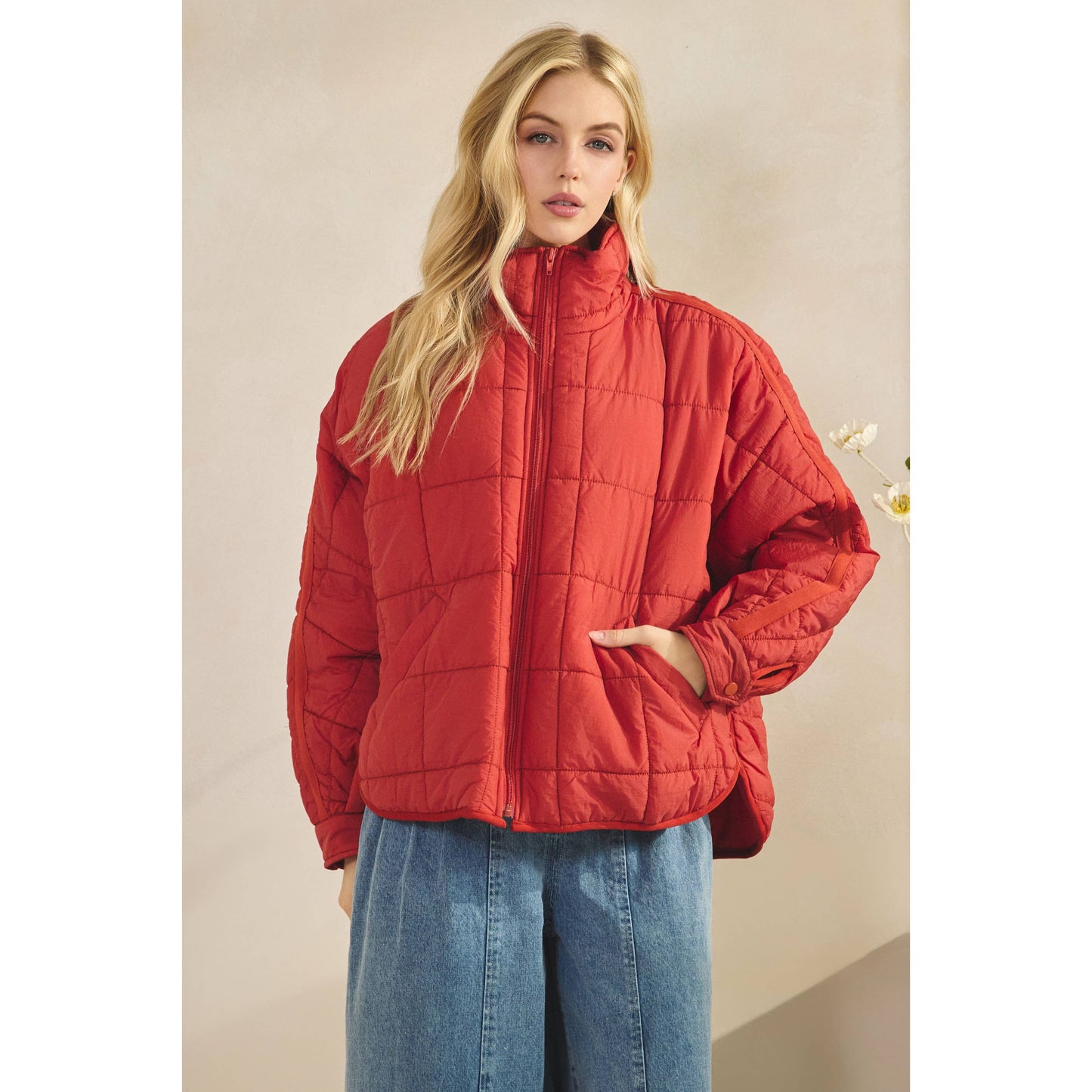 Oversized Packable Puffer Jacket – Brick Red