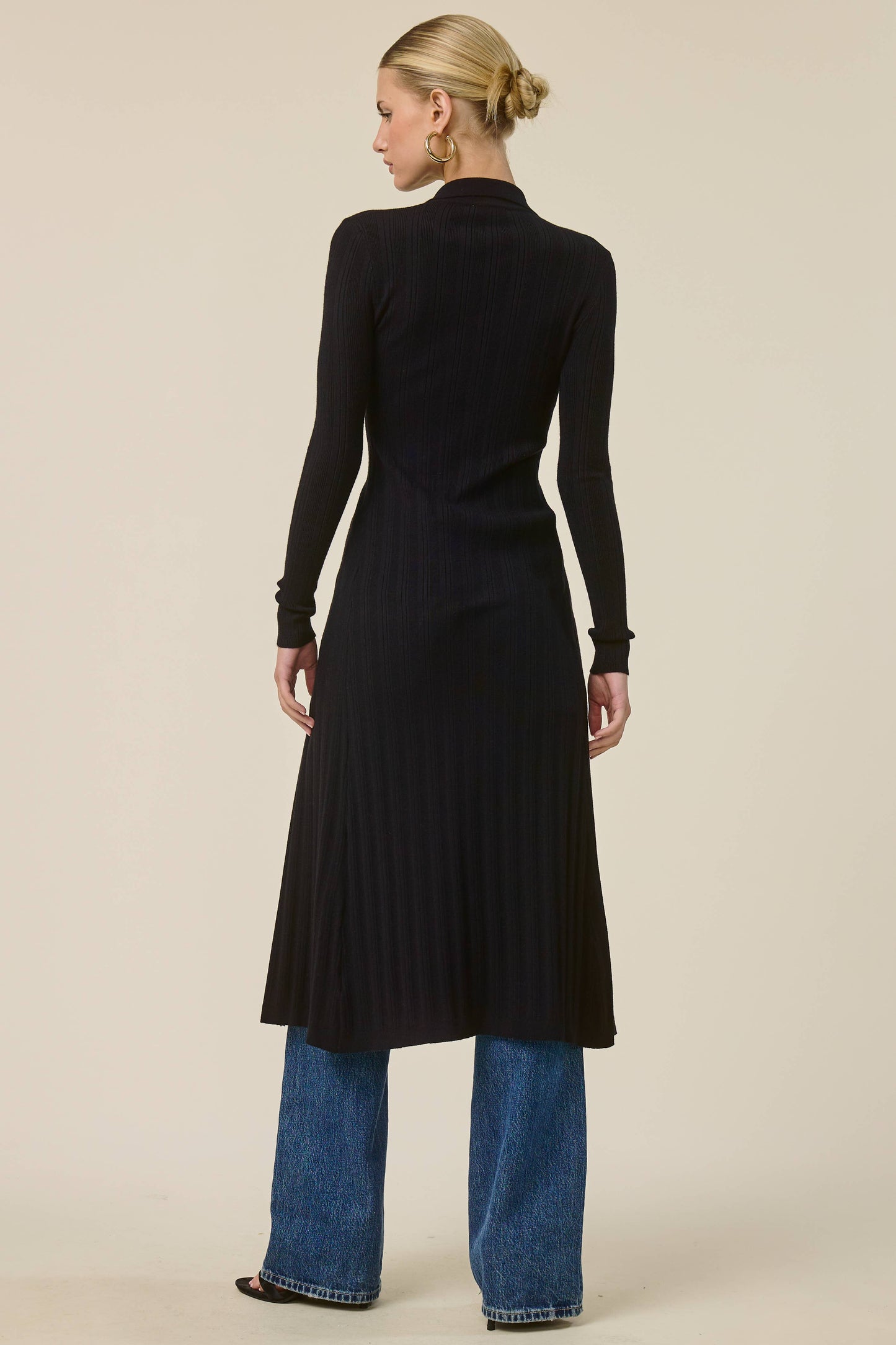 Collared Ribbed Knit Duster Cardigan