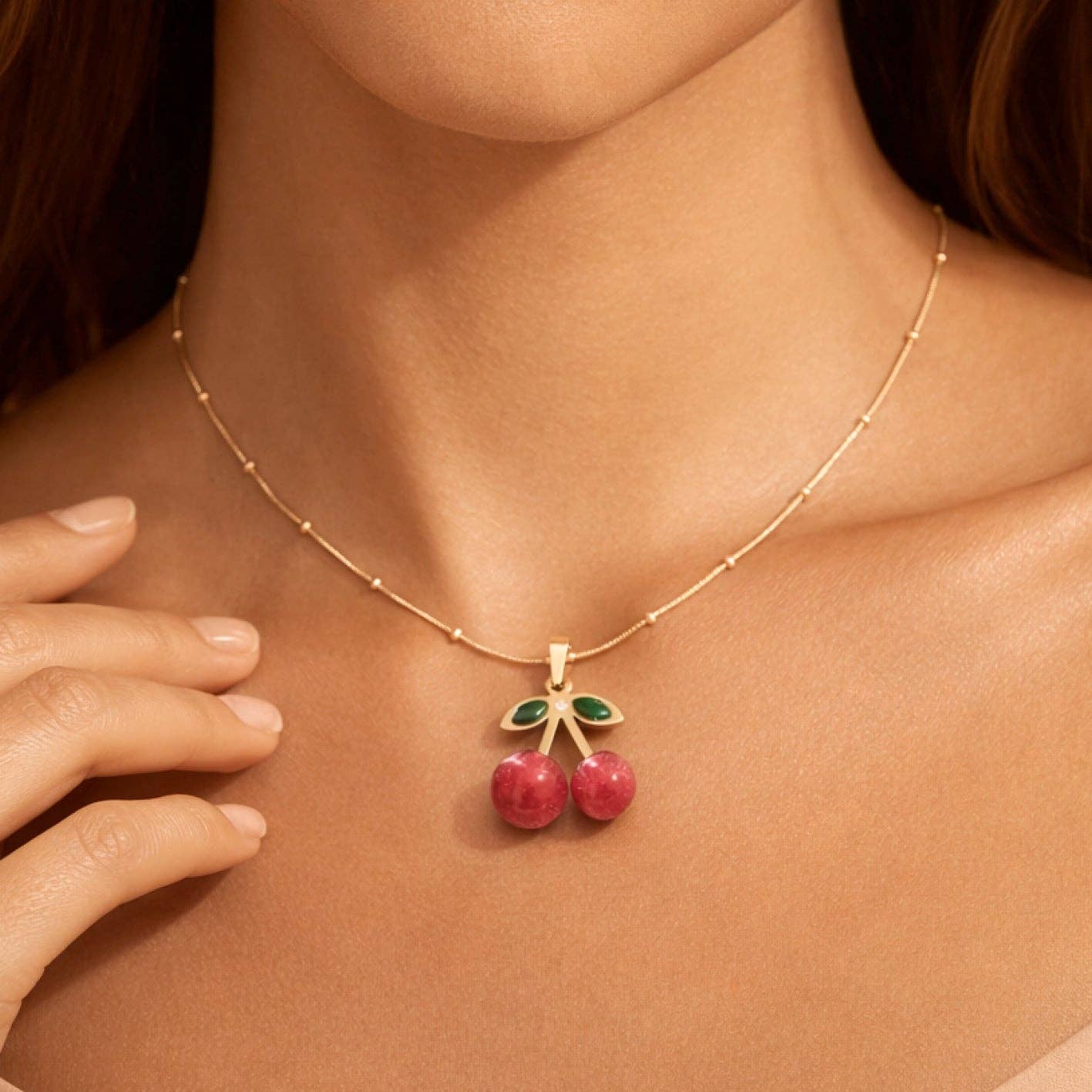 18K Gold Plated Red Cherry Necklace