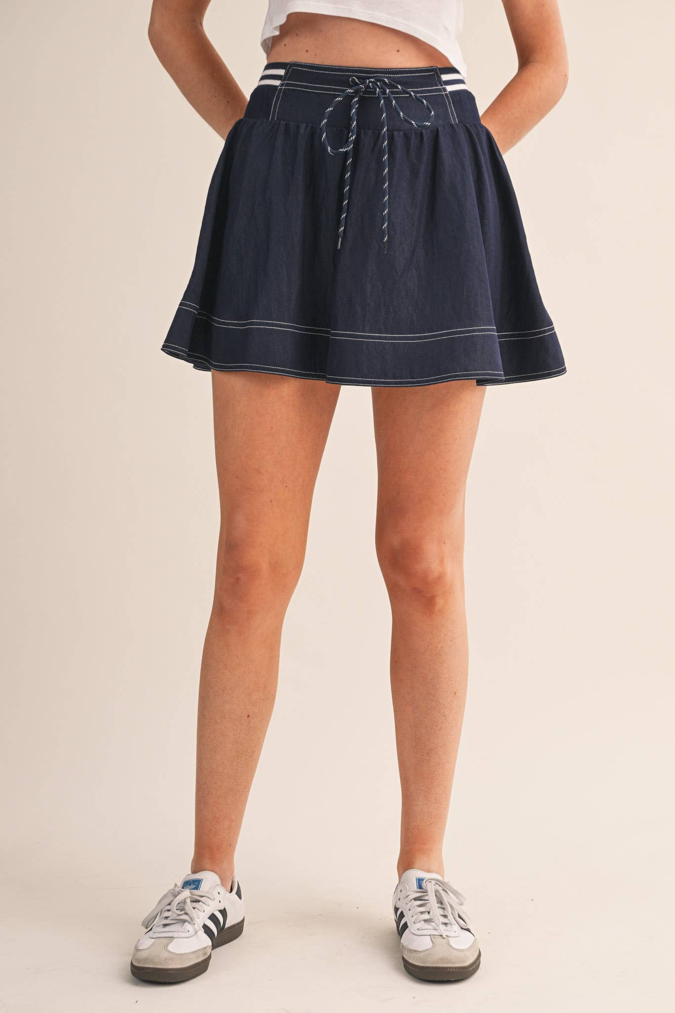 High Waist Denim Twill Mini Skort