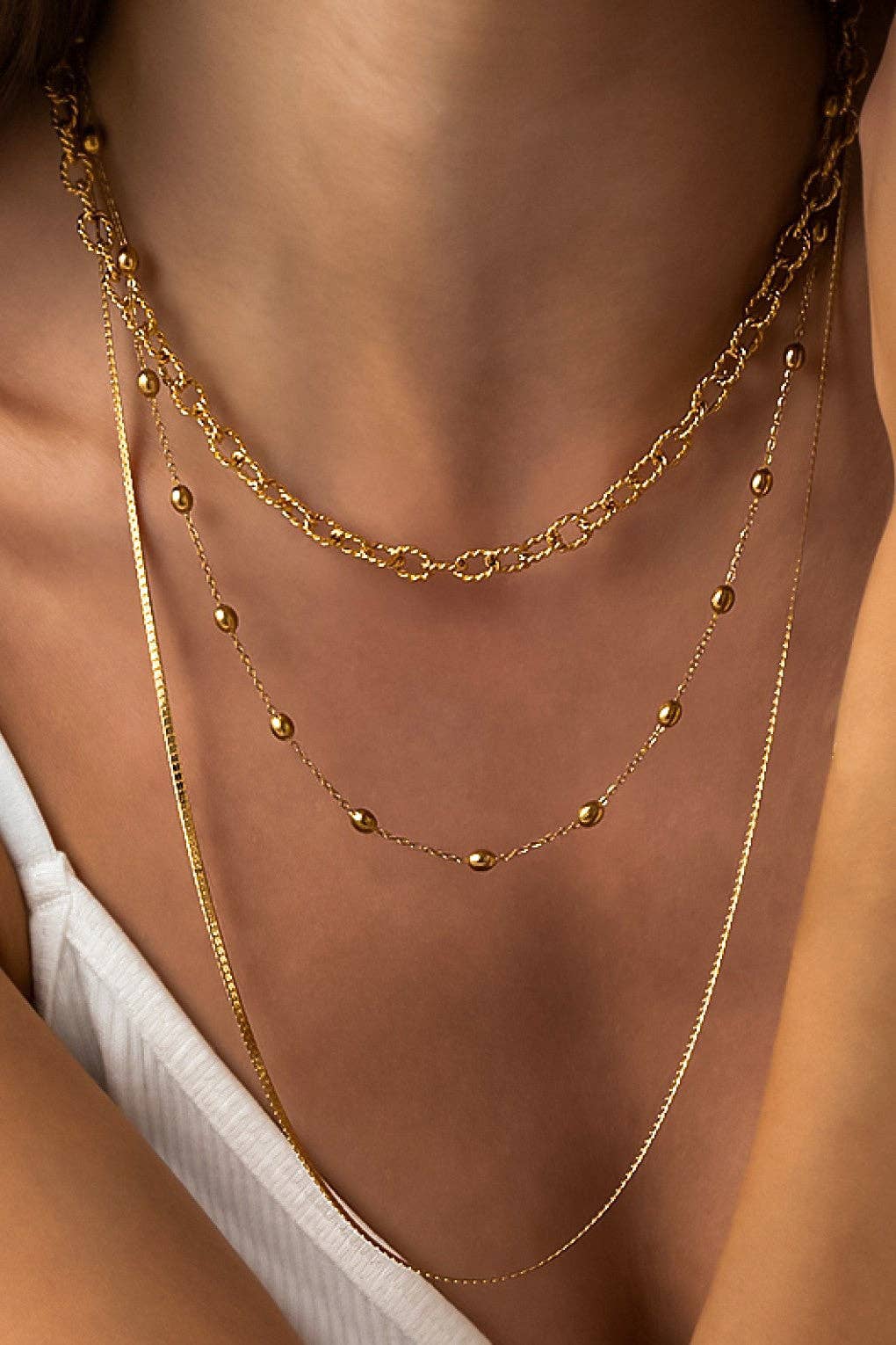 Triple Layered Gold Chain Necklace