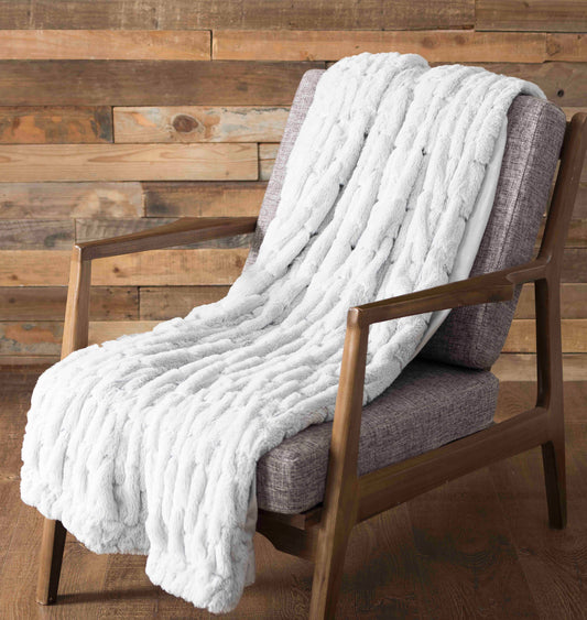 Luxuriously Soft Faux Fur Throw - Ice Silver