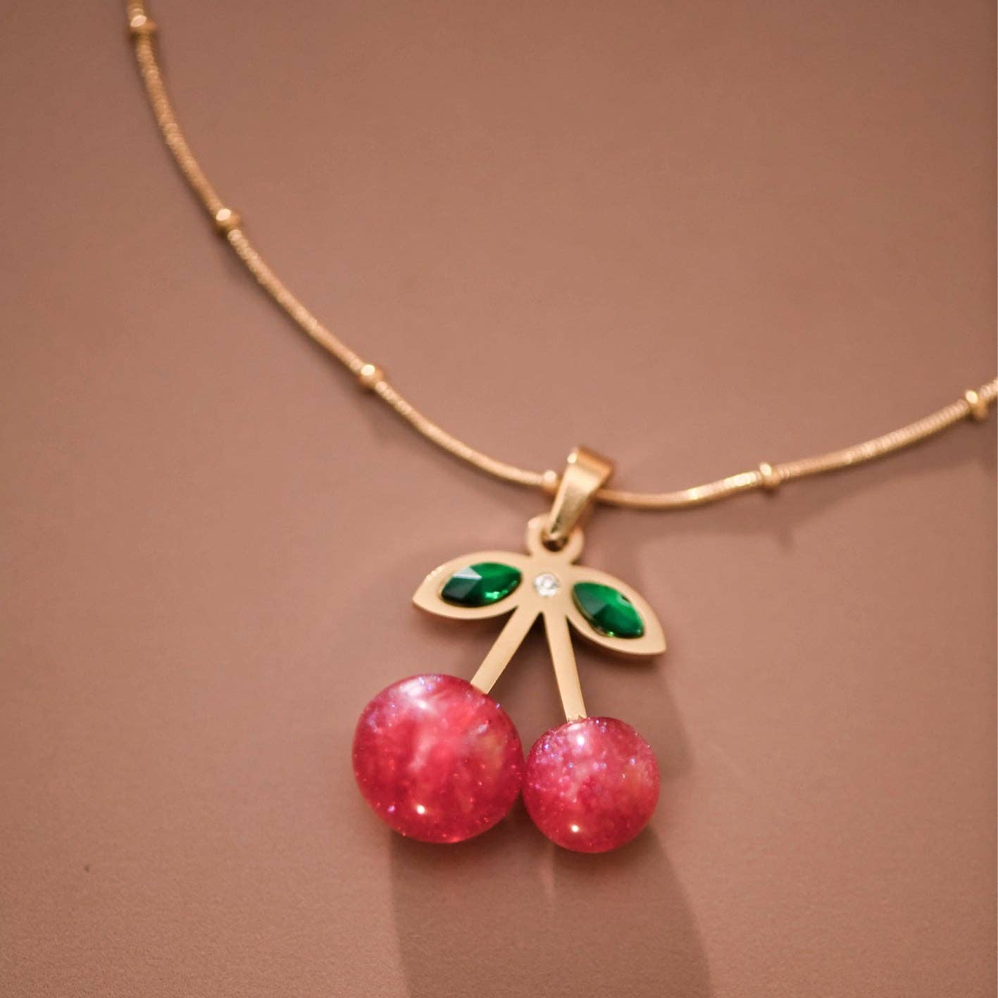 18K Gold Plated Red Cherry Necklace