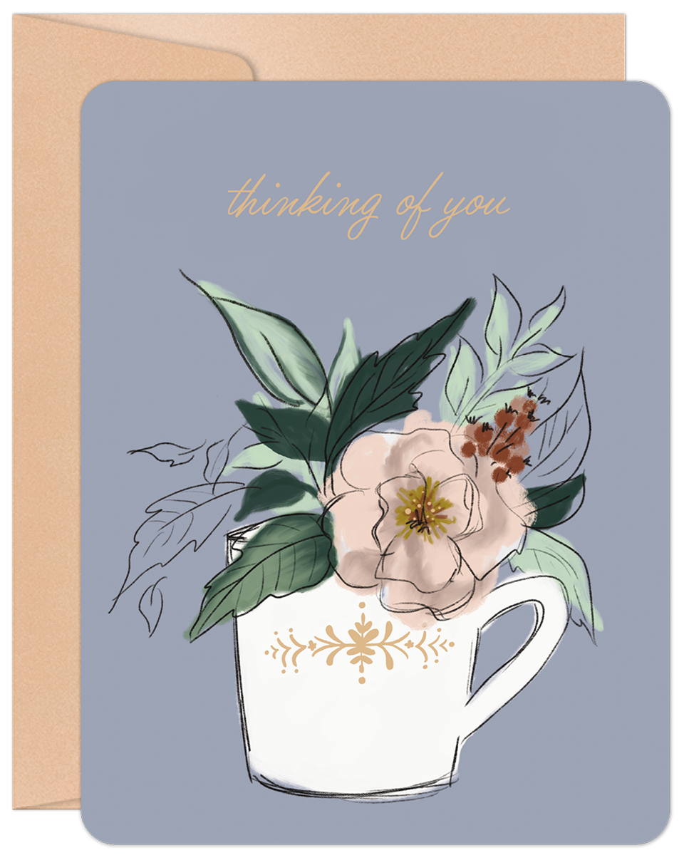 Thinking of You Teacup with Flowers Encouragement Card