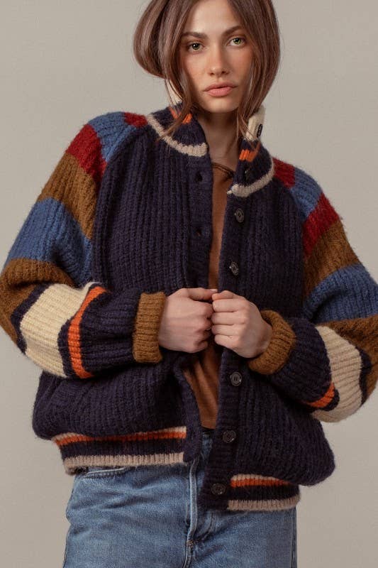Chunky Rib-Knit Faux Fur Lined Cardigan
