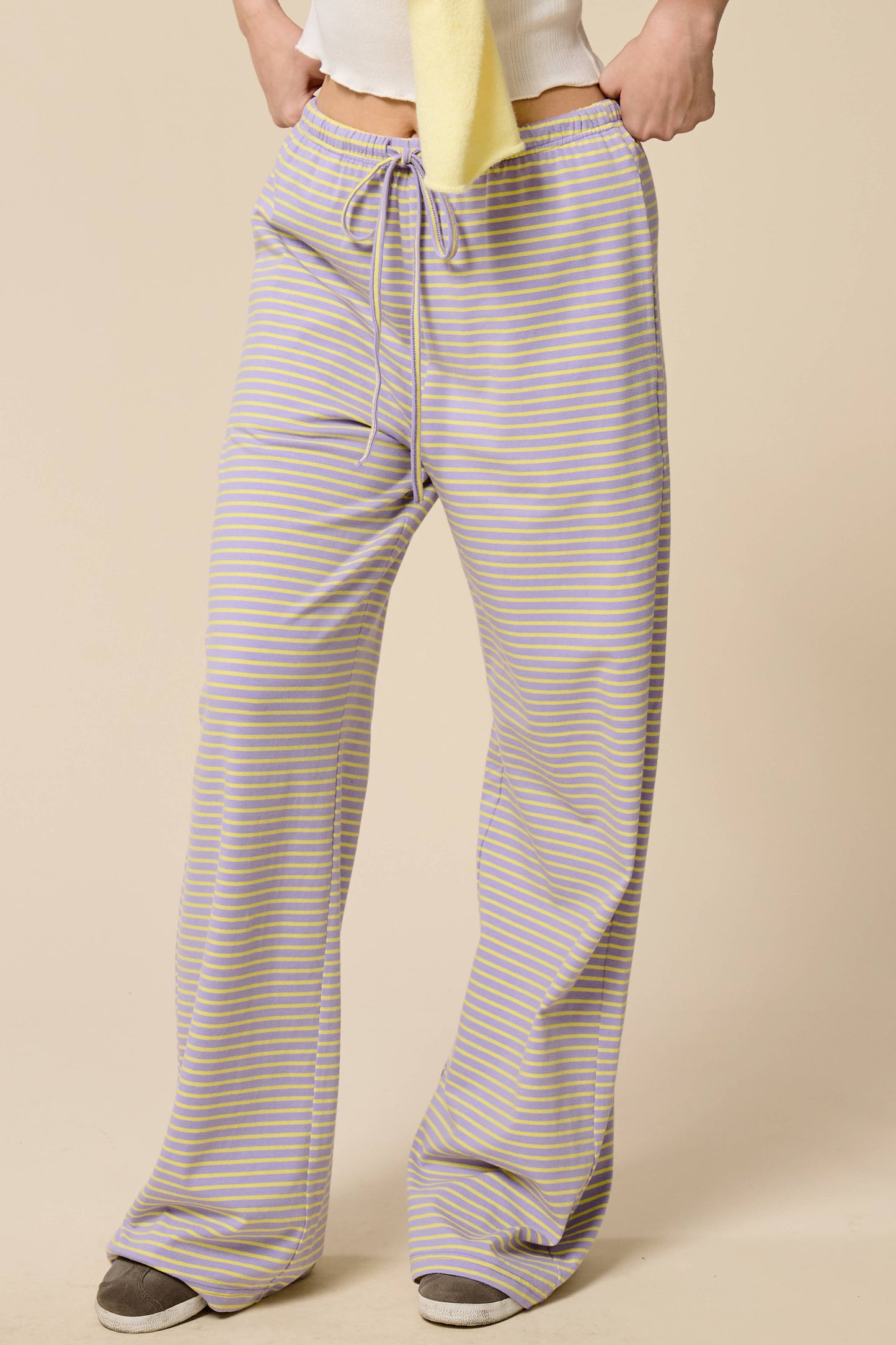 Striped Drawstring Wide Leg Pants