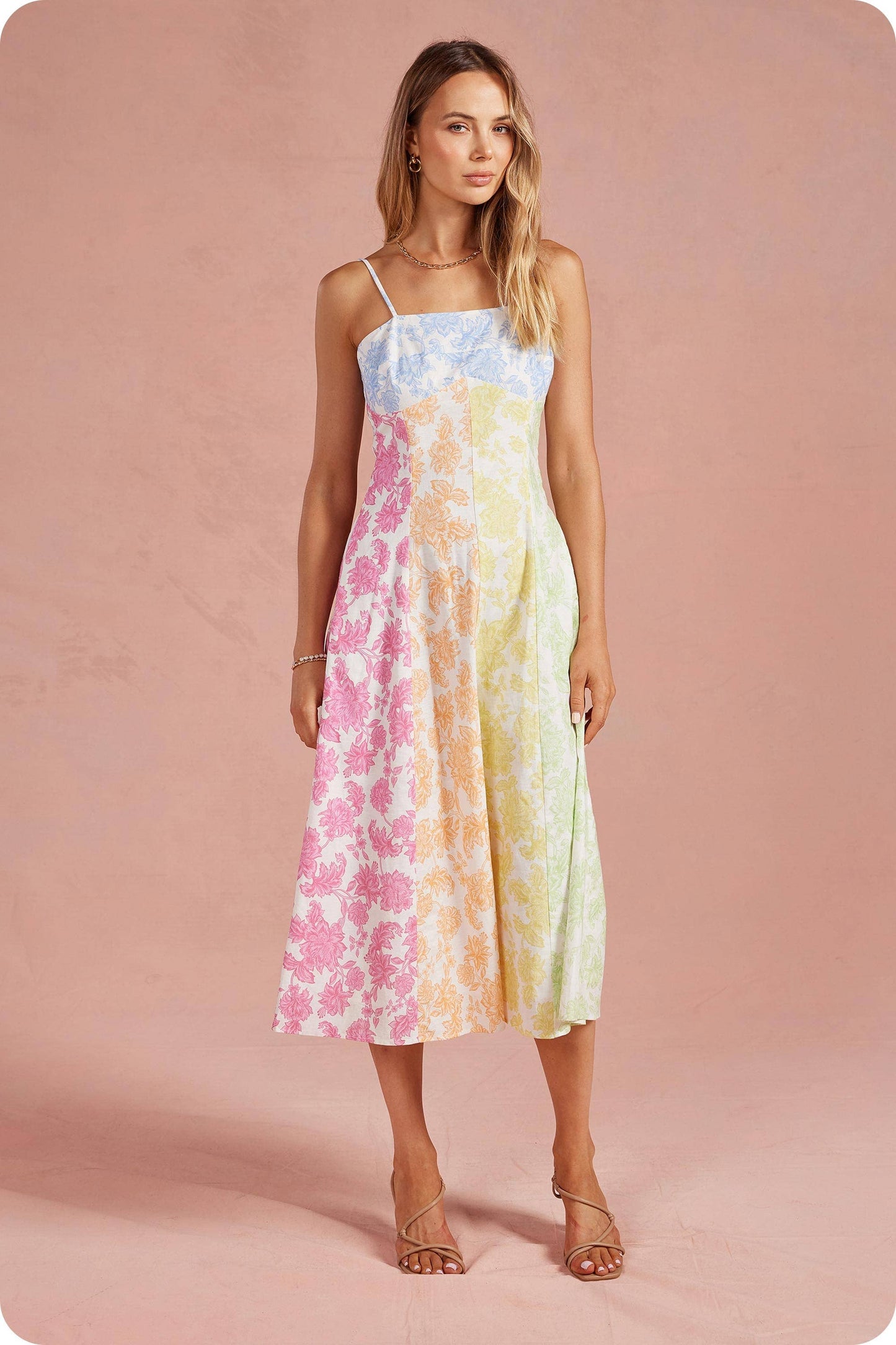 Botanical Garden Cotton/Linen Blend  Midi Dress