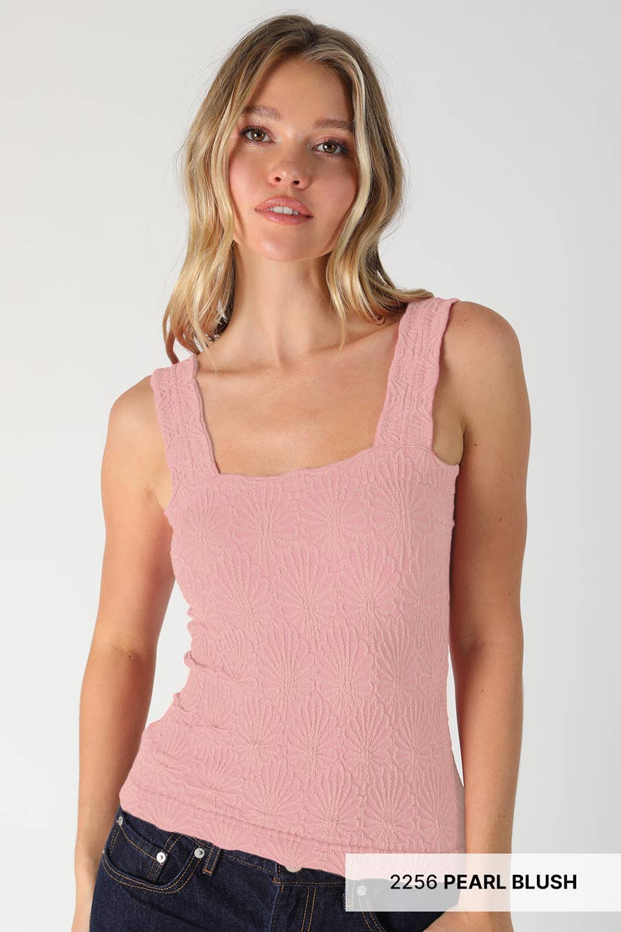 Lace Textured Square Neck Tank Top