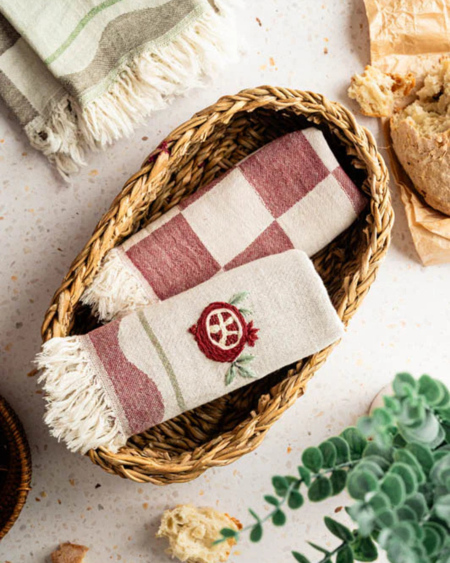 Pomegranate Hand-Stitched Tea Towel Set