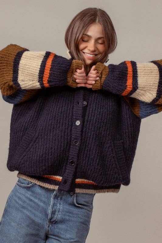 Chunky Rib-Knit Faux Fur Lined Cardigan