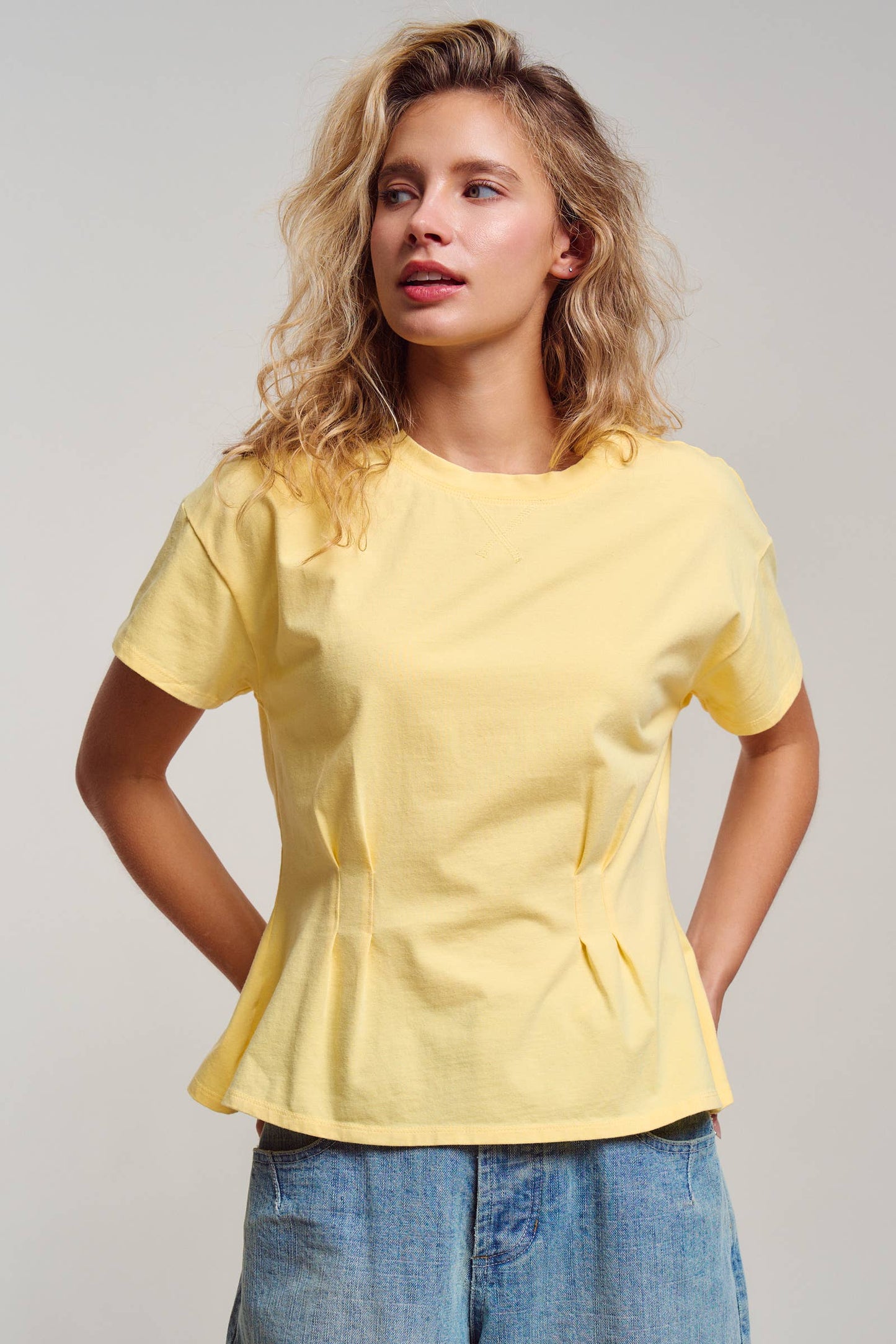 Pleated Waist Cotton Spandex Everyday Tee