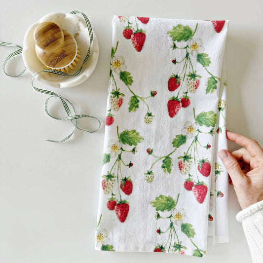 Strawberry cotton flour sack tea towel