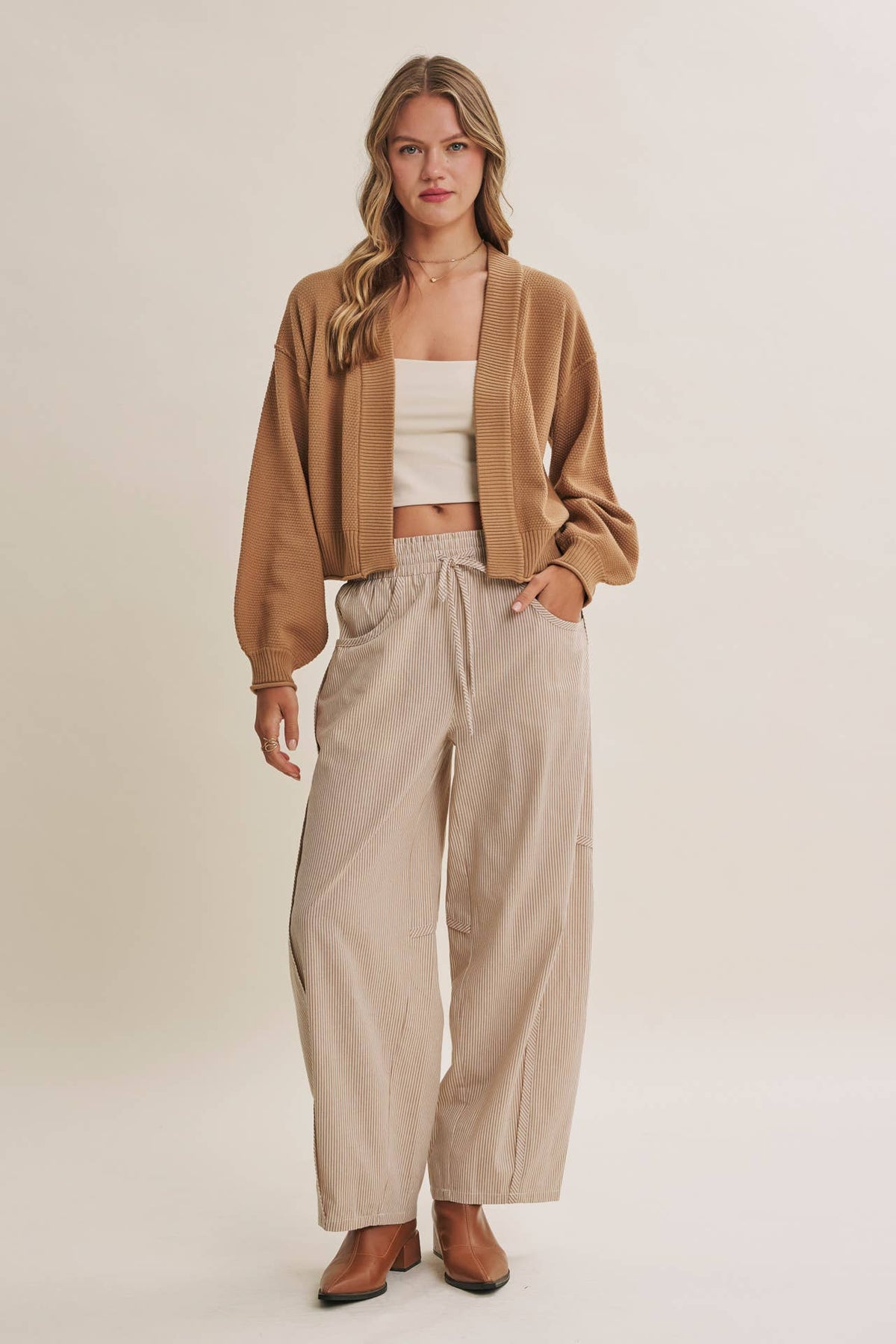 Everyday Essential Easy Layering Balloon Sleeve Waffle Cardigan