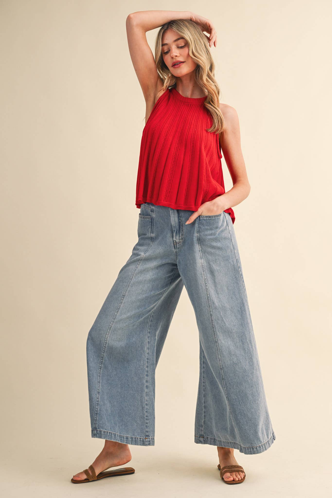 Sleeveless Pointelle Sweater Knit Tank