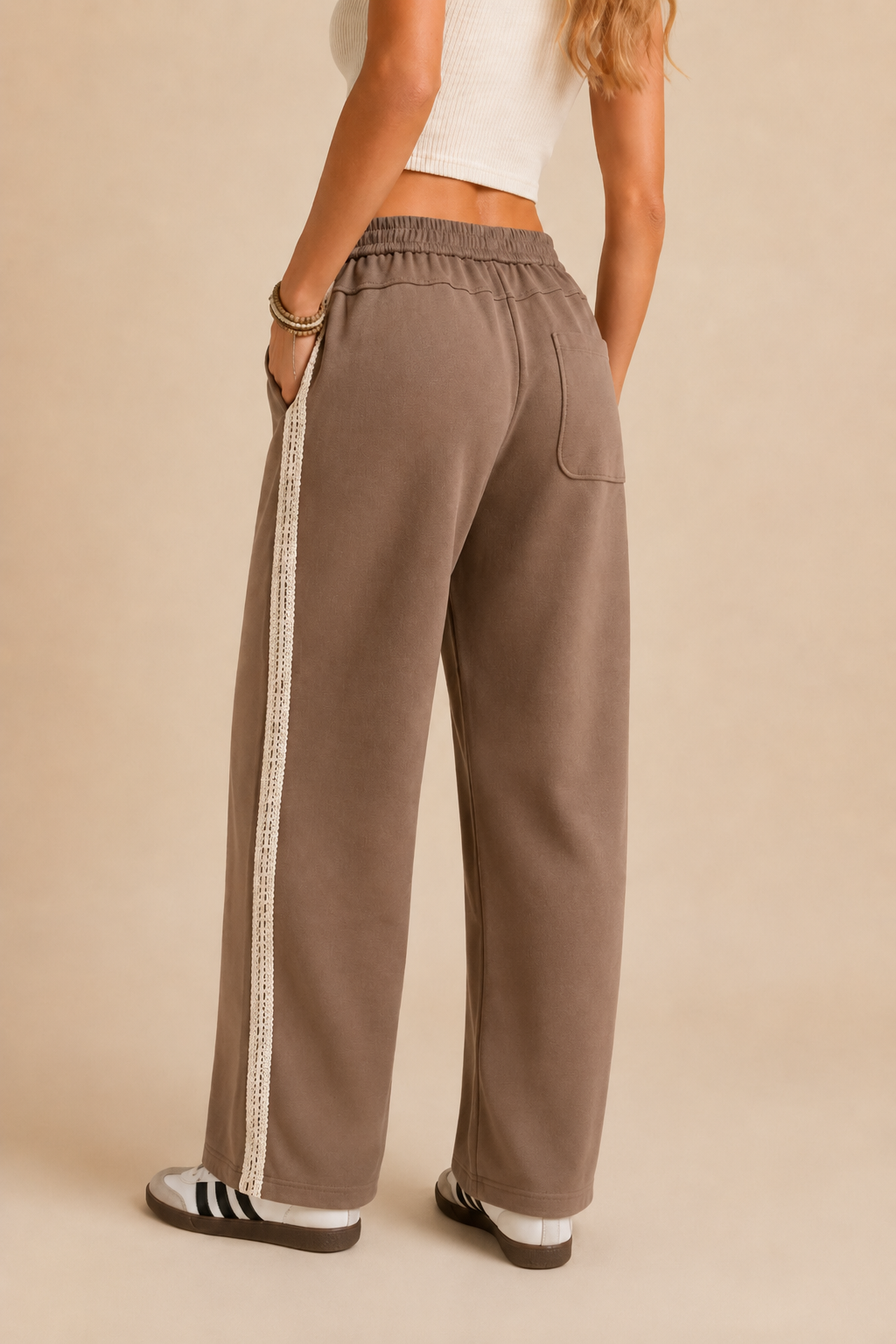 Crochet Trim Loose Fit Barrel Sweatpants