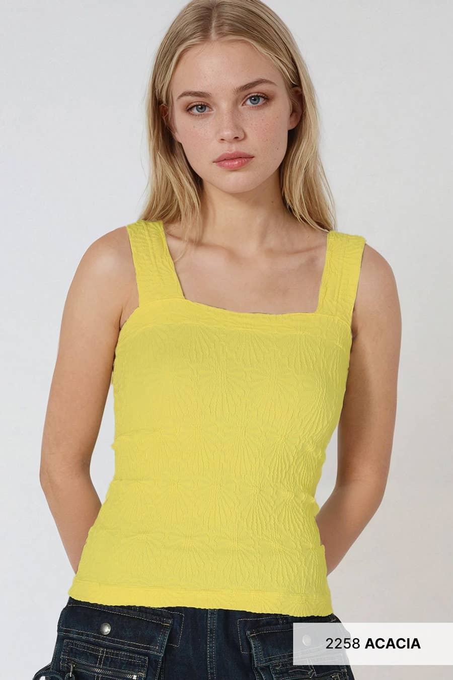 Lace Textured Square Neck Tank Top