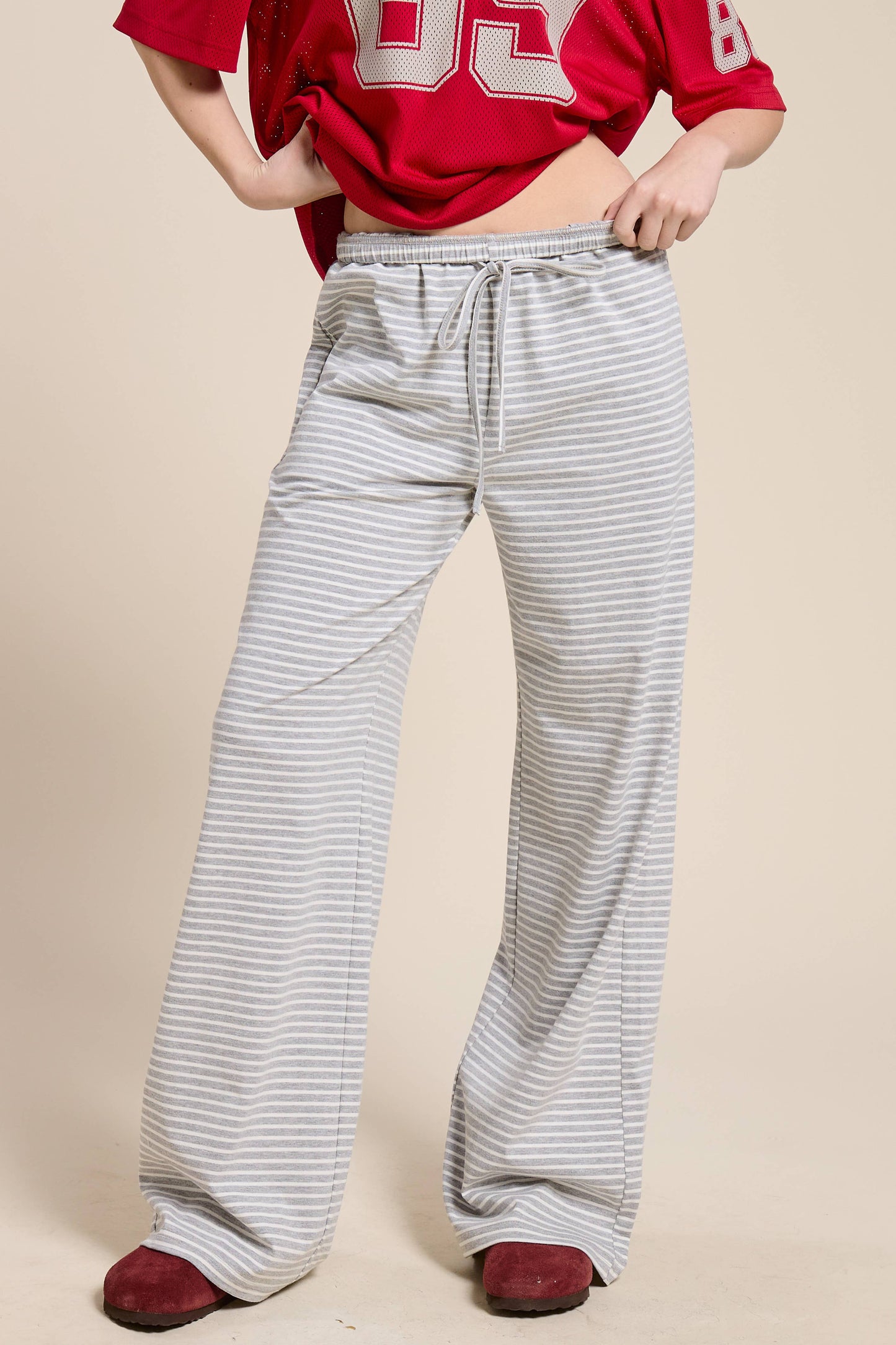 Striped Drawstring Wide Leg Pants