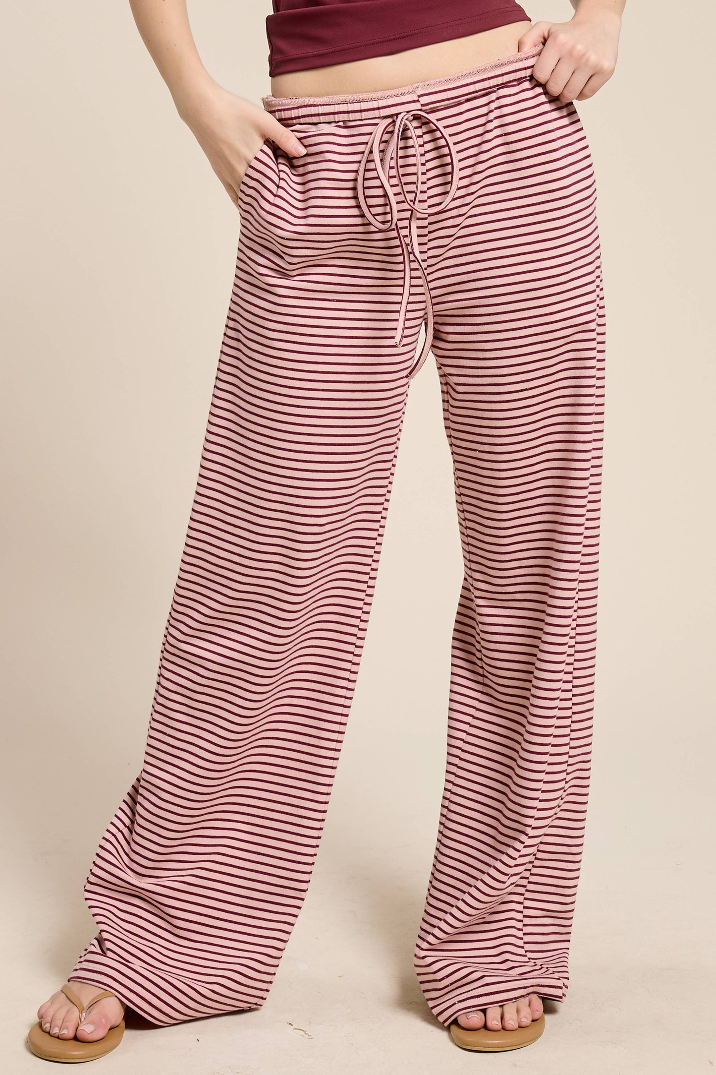 Striped Drawstring Wide Leg Pants