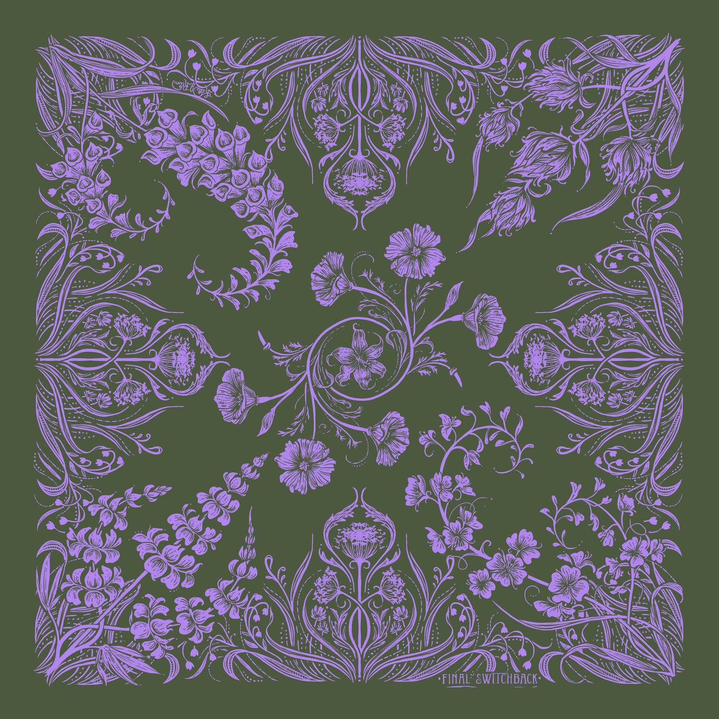 Alpine Wildflowers Premium Discharge Cotton Bandana