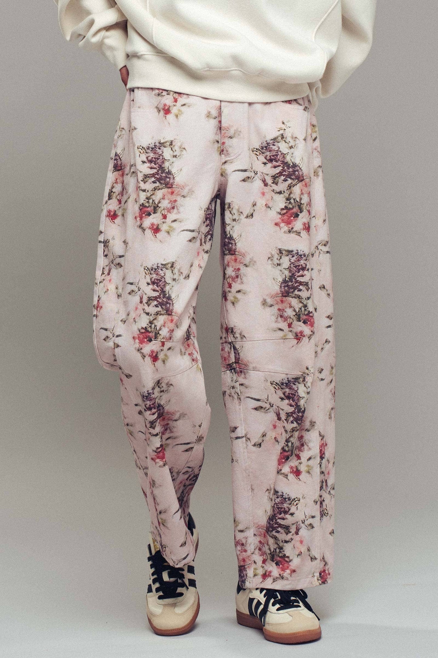 Floral Watercolor Barrel Jeans