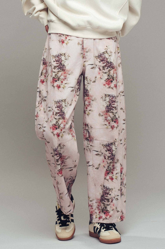 Floral Watercolor Barrel Jeans