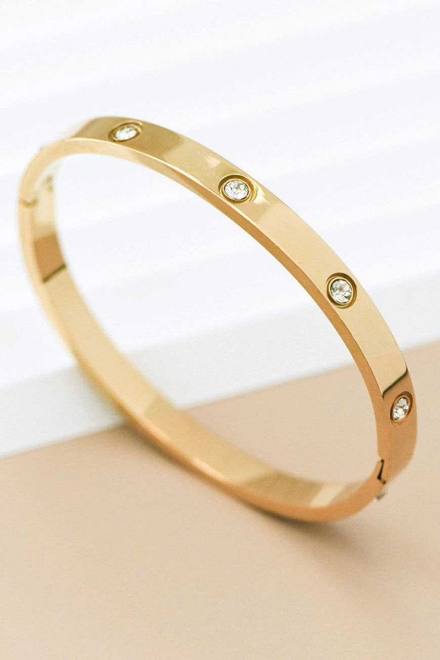 Designer Inspired 18K Gold Plated Waterproof White Stone Bangle