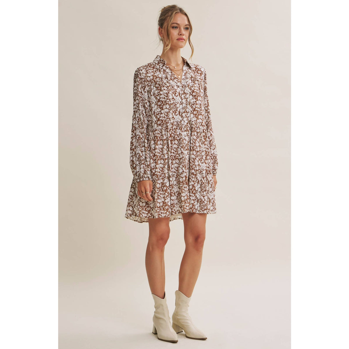 Soft Autumn Floral Button-Down Mini Shift Dress