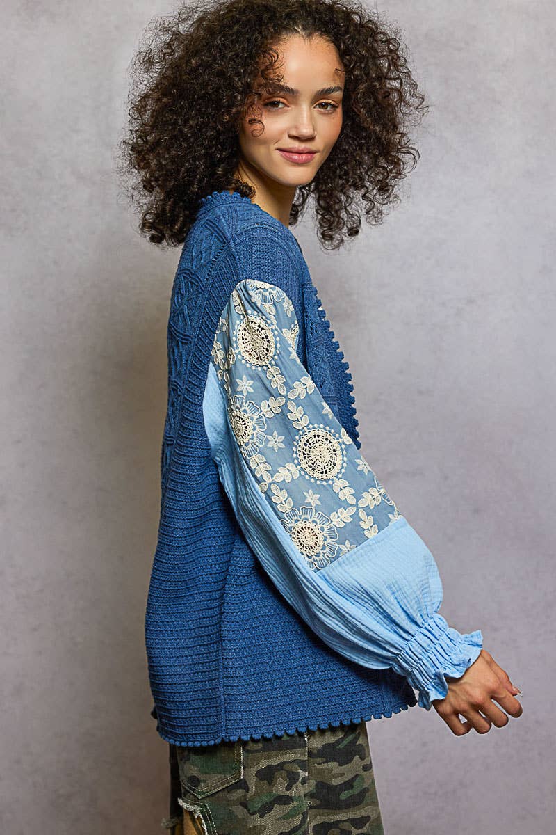 Blue Skies Crochet Sleeve Cardigan